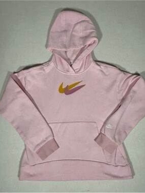 Nike Girls' Pink Foam Dual-Swoosh Hoodie in size Large